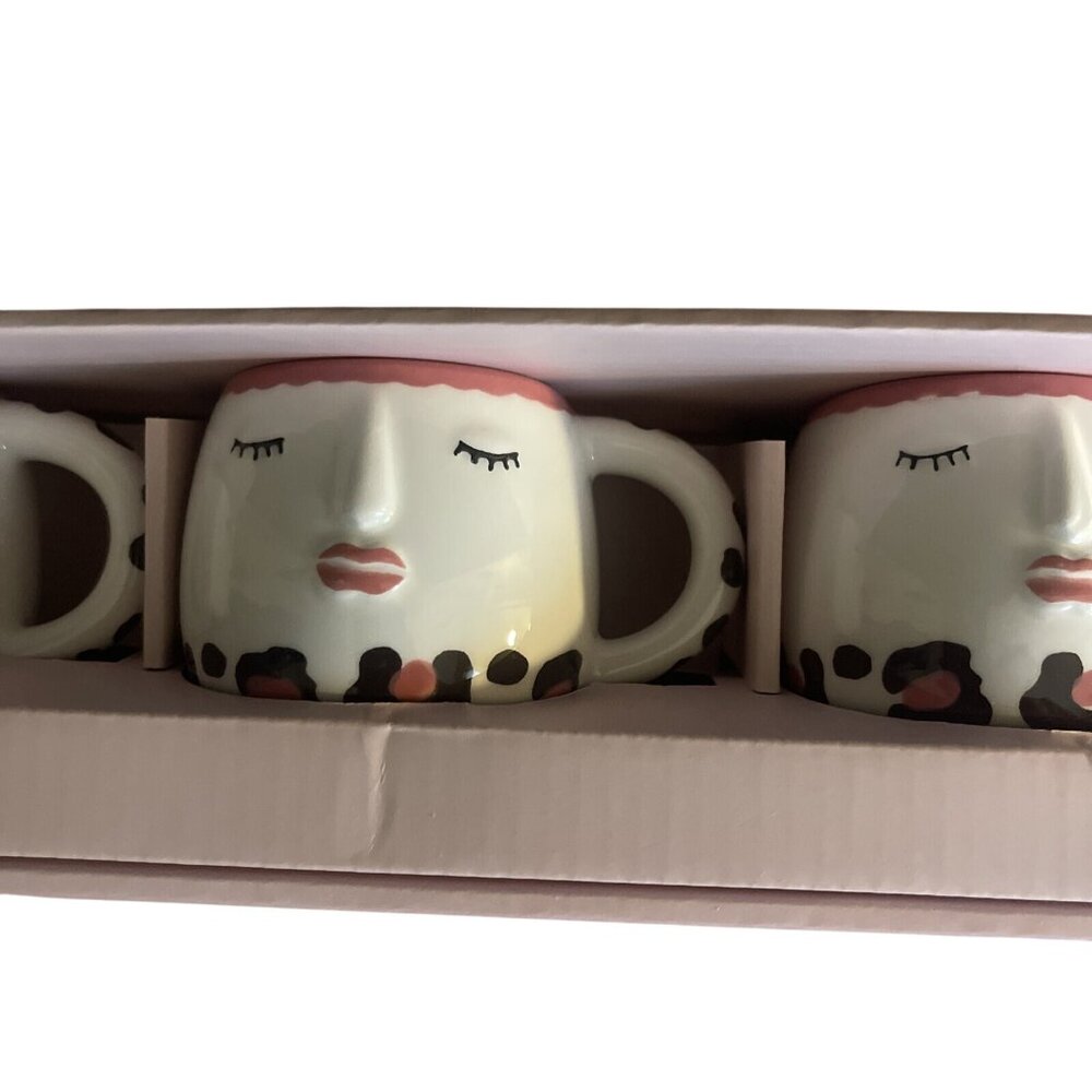 Lang Espresso Set of 4 Woman's Face New Hand Painted Ladies Face Coffee Cup Mug - Picture 13 of 16